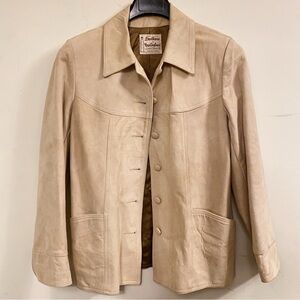 Vintage 70’s New England Sports Wear Co. Tan Suede Leather Peak Collar Jacket